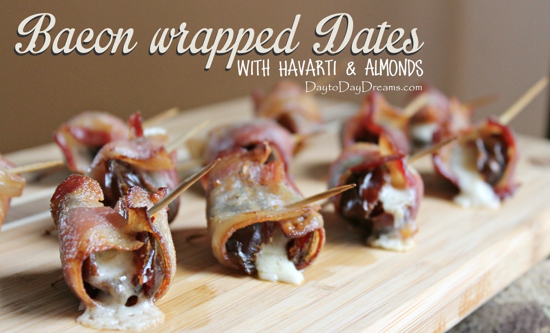 Bacon wrapped Dates with Havarti & Almonds