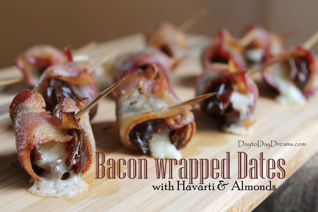 Bacon wrapped Dates with Havarti & Almonds